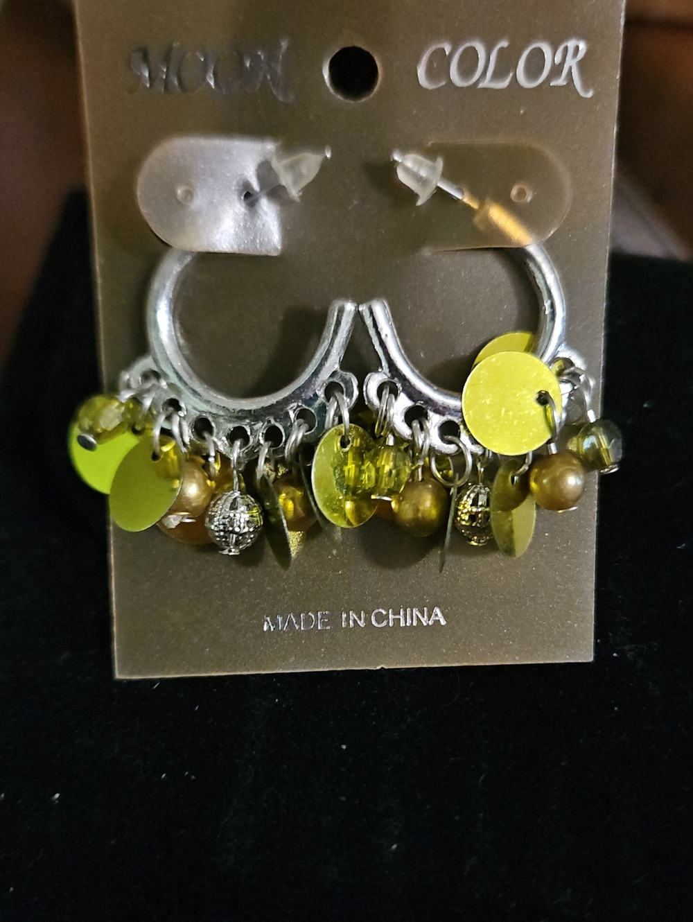 Beaded Disc Hoop Earrings - Green